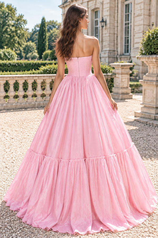 Modest Corset Strapless Empire A-Line Satin Long Party Prom Dress