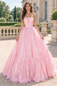 Modest Corset Strapless Empire A-Line Satin Long Party Prom Dress