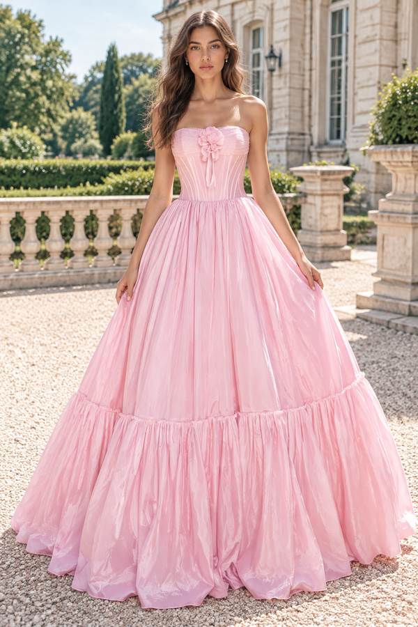 Modest Corset Strapless Empire A-Line Satin Long Party Prom Dress