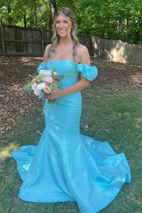 Modest Off-Shoulder Mermaid Satin Party Prom Dress With Train