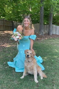 Modest Off-Shoulder Mermaid Satin Party Prom Dress With Train