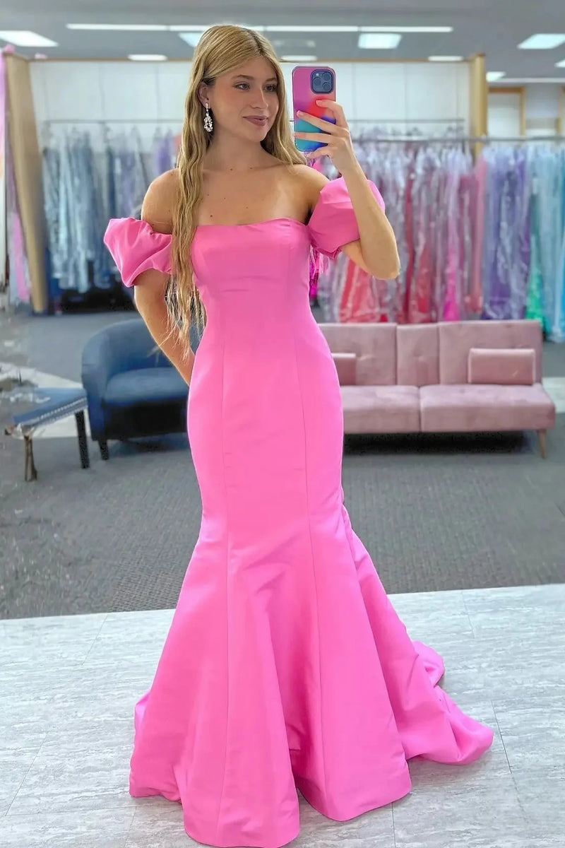 Modest Off-Shoulder Mermaid Satin Party Prom Dress With Train