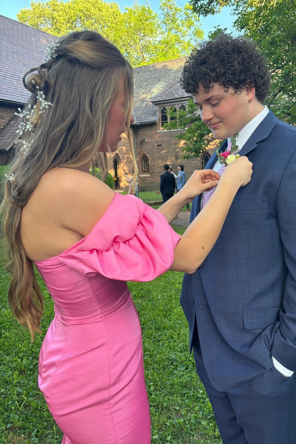 Modest Off-Shoulder Mermaid Satin Party Prom Dress With Train