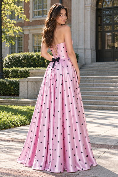 Modest Satin A-Line Lace-Up Strapless Long Split Party Prom Dress