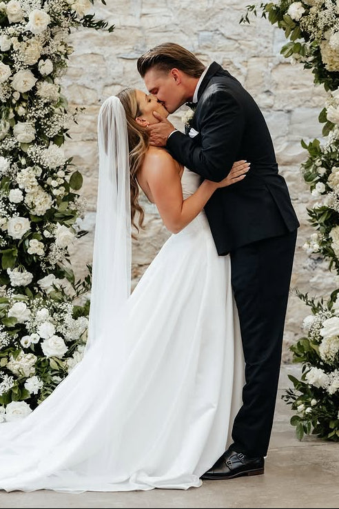 Modest Satin A-Line Sleeveless Empire Wedding Dress With Train