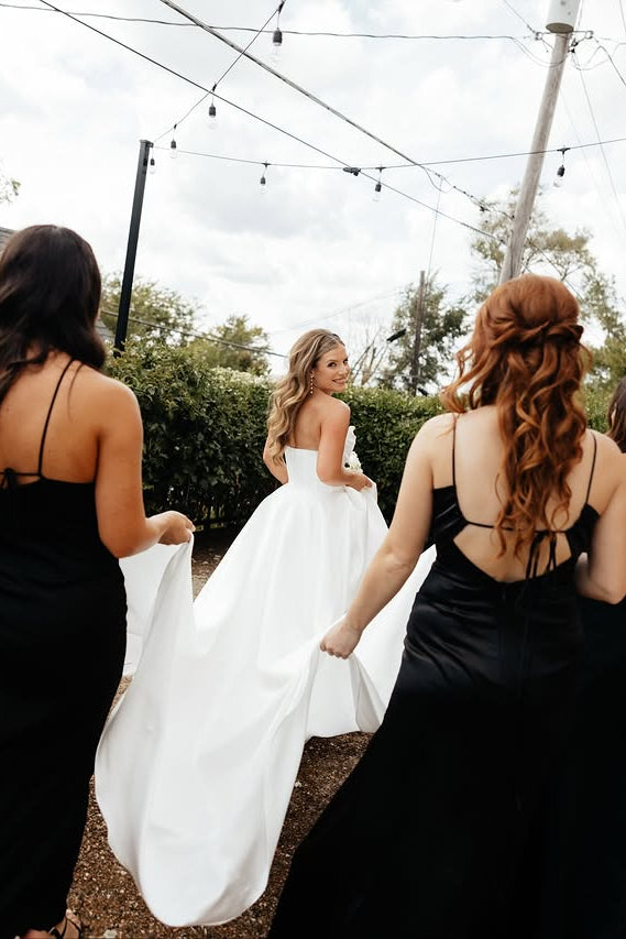 Modest Satin A-Line Sleeveless Empire Wedding Dress With Train