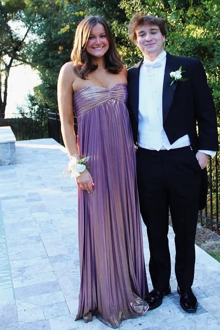 Modest Satin A-Line Sleeveless Strapless Pleated Party Prom Dress