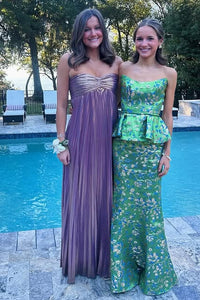 Modest Satin A-Line Sleeveless Strapless Pleated Party Prom Dress