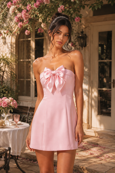 Modest Satin A-Line Strapless With Bow Mini Homecoming Dress