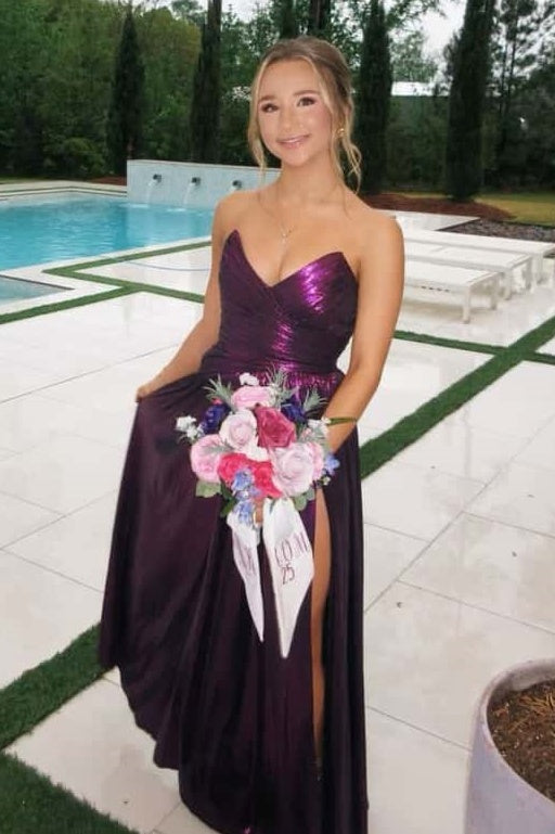 Modest Satin A-Line V-Neck Strapless Pleated Party Prom Dress