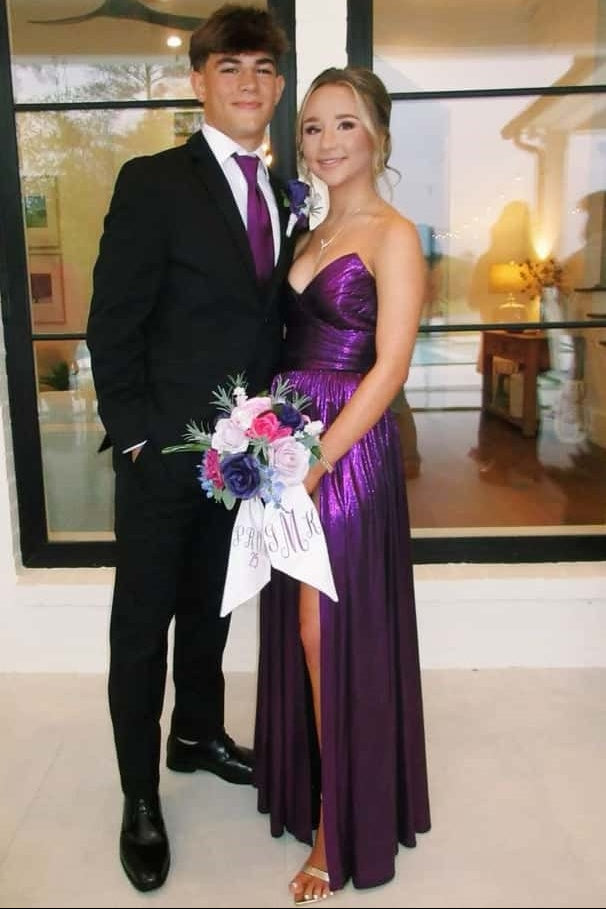 Modest Satin A-Line V-Neck Strapless Pleated Party Prom Dress