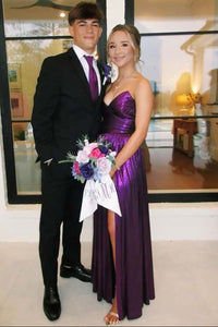 Modest Satin A-Line V-Neck Strapless Pleated Party Prom Dress