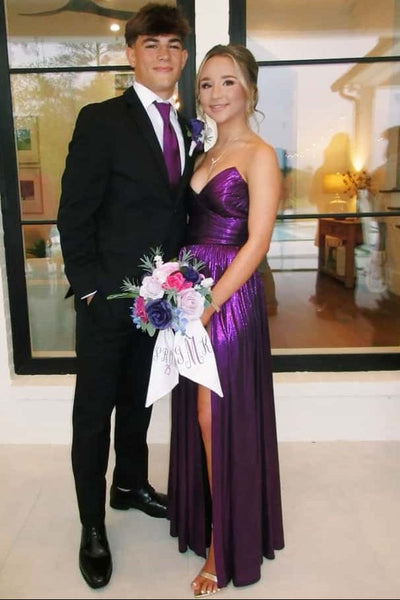 Modest Satin A-Line V-Neck Strapless Pleated Party Prom Dress