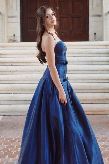 Modest Satin Strapless Empire A-Line Maxi Party Prom Dress