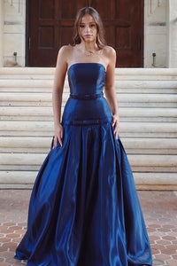 Modest Satin Strapless Empire A-Line Maxi Party Prom Dress
