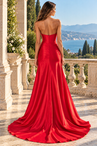 Modest Strapless Corset Beaded Empire Satin Mermaid Party Prom Dress