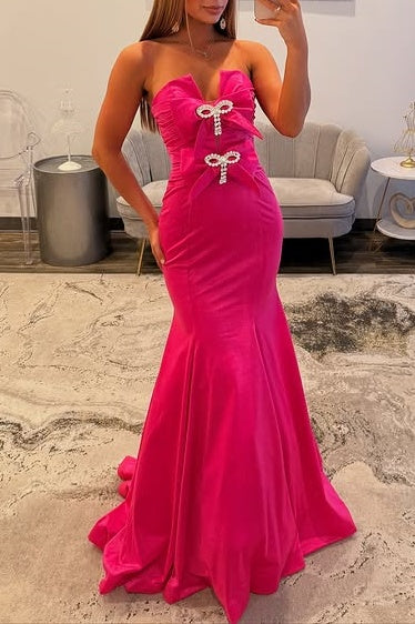 Strapless Blue Keyhole Sheath Mermaid Prom Dress