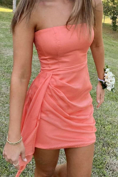 Modest Strapless Fitted Ruched Empire Mini Homecoming Dress 