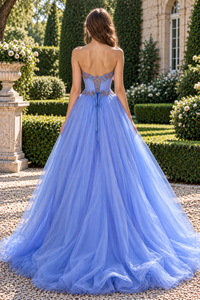 Modest Sweetheart Strapless A-Line Beaded Appliques Pleated Party Prom Dress