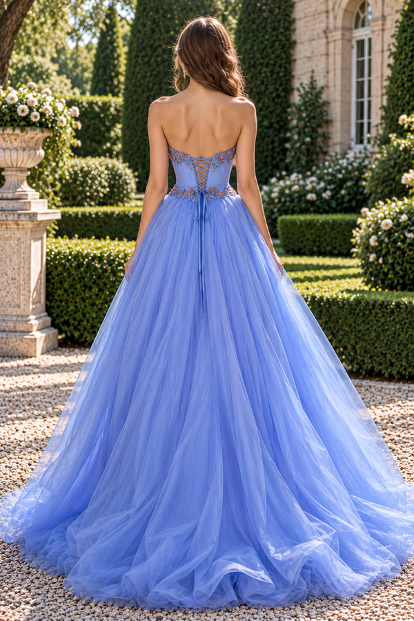 Modest Sweetheart Strapless A-Line Beaded Appliques Pleated Party Prom Dress