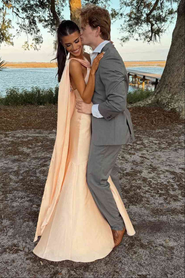 Modest V-Neck Sleeveless Mermaid Party Evening Dress With Shawl