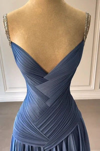 Modest V-Neck Sleeveless Pleated A-Line Maxi Party Prom Dress