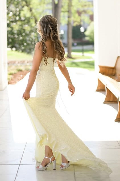 Modest Yellow Strapless Empire Mermaid Party Prom Dress With Train