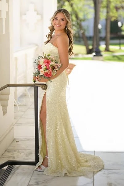 Modest Yellow Strapless Empire Mermaid Party Prom Dress With Train