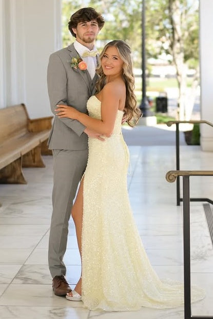 Modest Yellow Strapless Empire Mermaid Party Prom Dress With Train