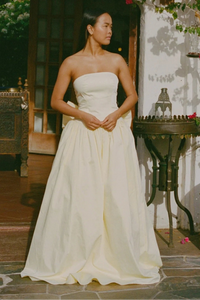 Elegant Satin A-Line Strapless Prom Evening Dress With Bow