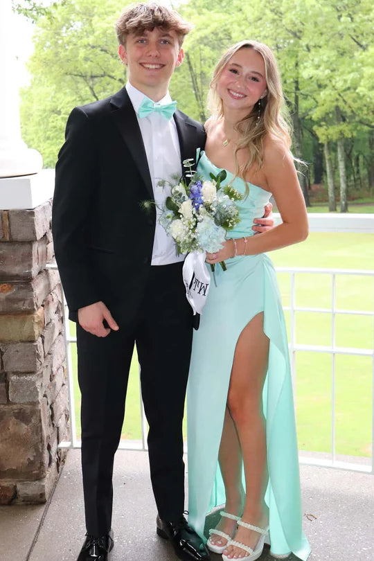 Stunning Mint Green Satin Mermaid Prom Dress with Slit