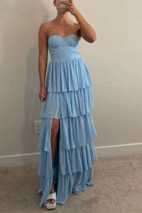 Sweetheart Strapless Tiered A-Line Chiffon Party Prom Dress