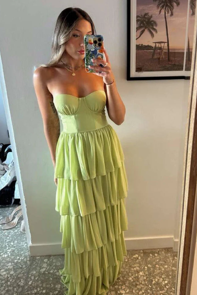 Sweetheart Strapless Tiered A-Line Chiffon Party Prom Dress