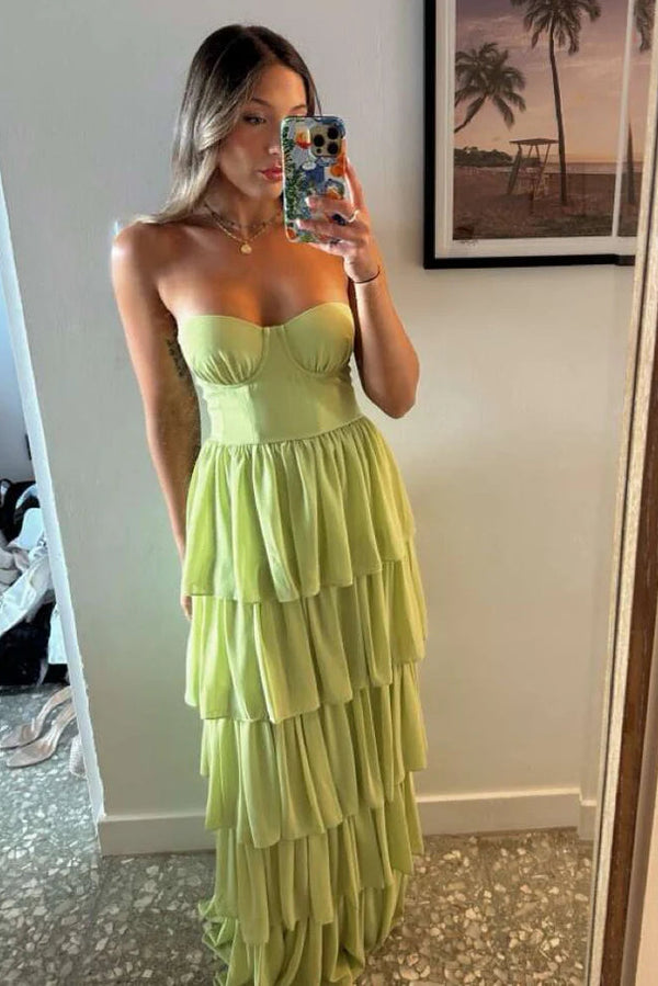 Sweetheart Strapless Tiered A-Line Chiffon Party Prom Dress