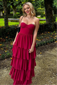 Sweetheart Strapless Tiered A-Line Chiffon Party Prom Dress