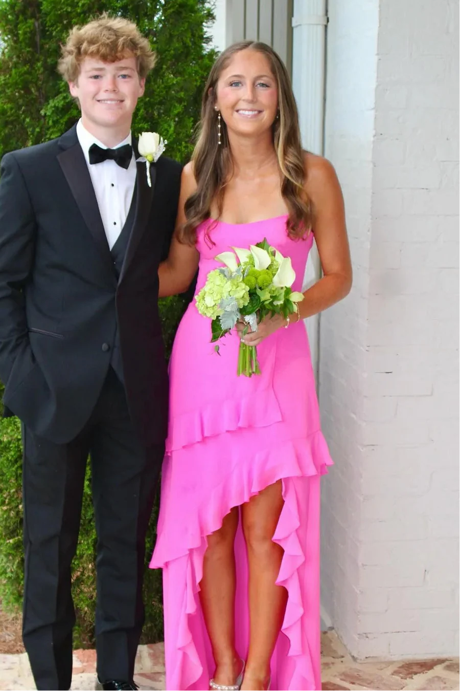 Boat Strapless Chiffon A-Line Party Prom Dress With Ruffle Slit