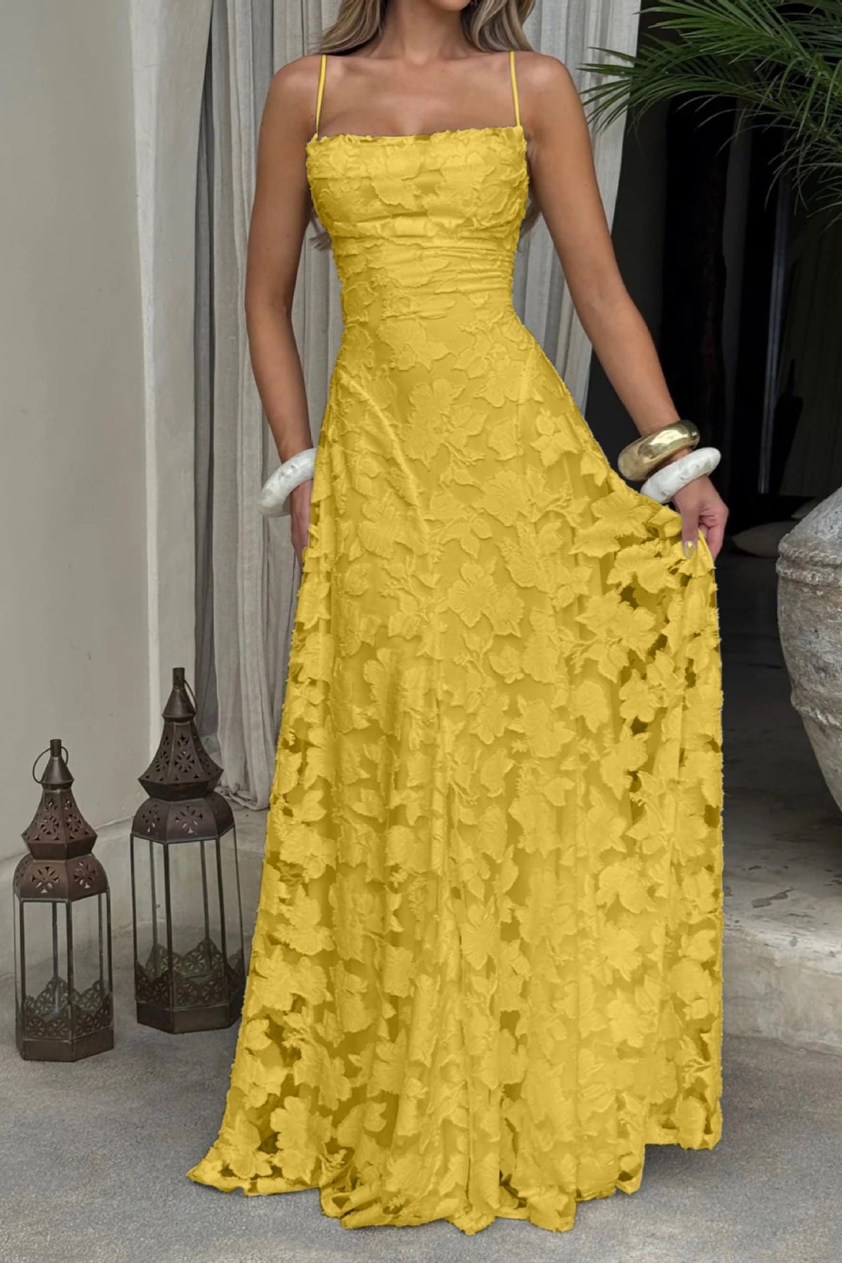 Elegant A-Line Empire Sleeveless Lace-Up Maxi Party Prom Dress