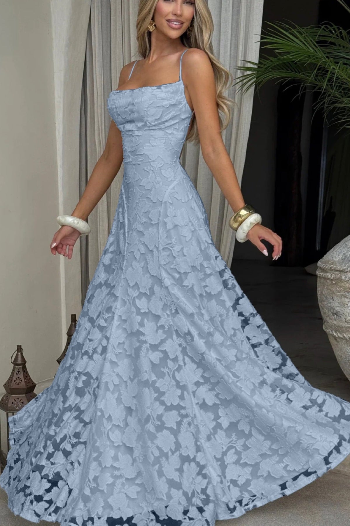 Elegant A-Line Empire Sleeveless Lace-Up Maxi Party Prom Dress