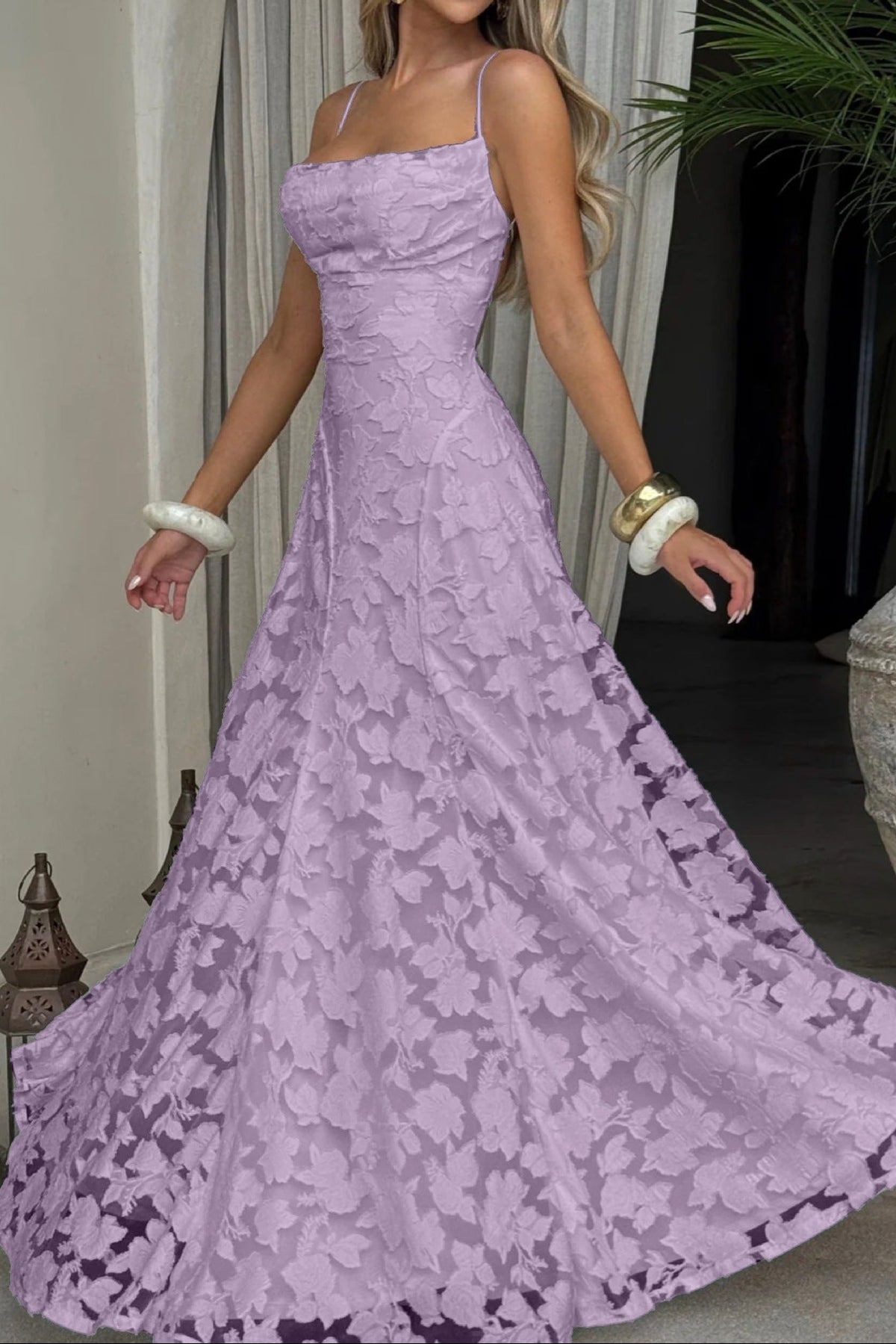 Elegant A-Line Empire Sleeveless Lace-Up Maxi Party Prom Dress