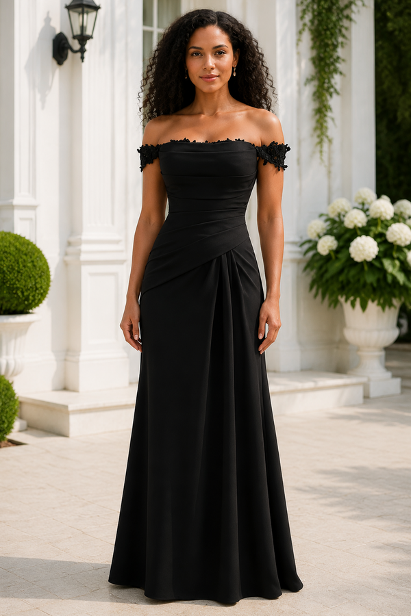 Off-Shoulder A-Line Ruched Empire Satin Mother Of The Bride Dress