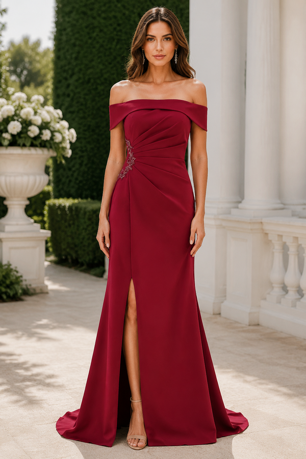 Off-Shoulder Beaded Empire Mermaid Mother Of The Bride Dress