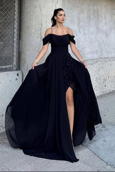 Off-Shoulder Chiffon A-Line Empire Long Split Party Prom Dress