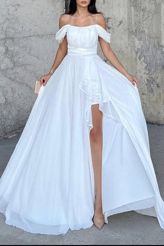 Off-Shoulder Chiffon A-Line Empire Long Split Party Prom Dress