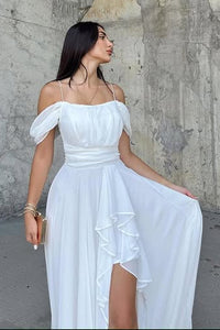 Off-Shoulder Chiffon A-Line Empire Long Split Party Prom Dress
