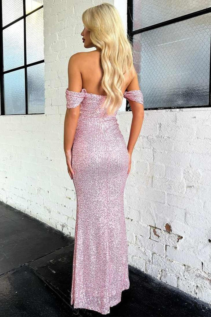 Off-Shoulder Fitted Empire Sequin Floor-Length Party Prom Dress
