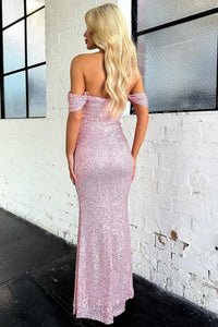 Off-Shoulder Fitted Empire Sequin Floor-Length Party Prom Dress