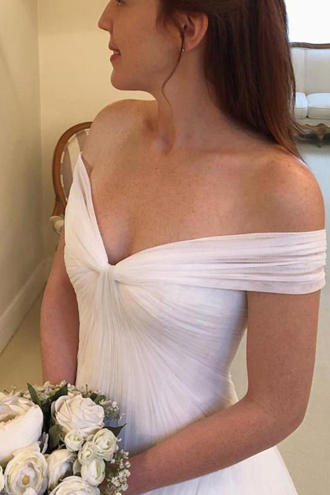 Off-Shoulder High Waist A-Line Tulle Summer Wedding Dress