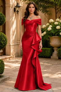 Off-Shoulder High Waist Mermaid Satin Mother Of The Bride Dress