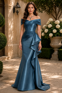 Off-Shoulder High Waist Mermaid Satin Mother Of The Bride Dress
