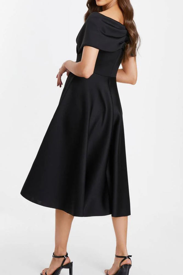 Off-Shoulder Satin A-Line Midi Mother Of The Bride Dress